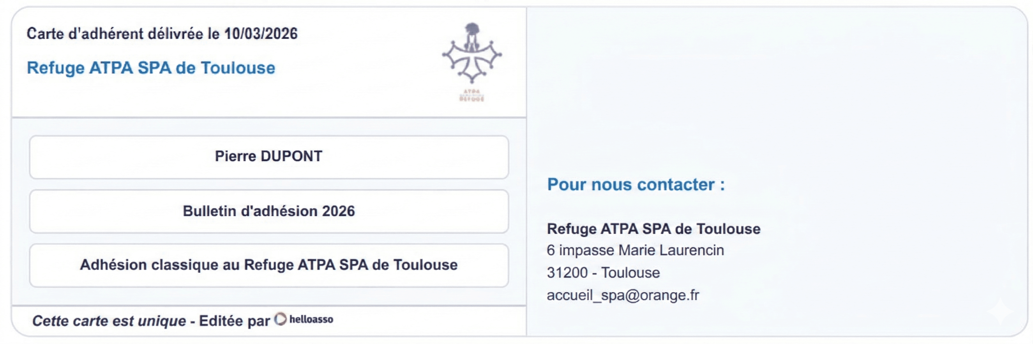 Aperçu de la carte d'adhérent ATPA